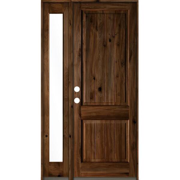 Krosswood Doors 50 in. x 96 in. Rustic Knotty Alder Right-Hand/Inswing Clear Glass Provincial Stain Wood Prehung Front Door w/Sidelite