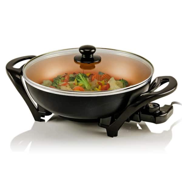Photo 1 of 13 in. Copper Non-Stick Aluminum Coated Electric Skillet with Temperature Control and Glass Lid Cover