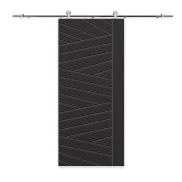 CALHOME 30 in. x 80 in. Black Painted Composite MDF Paneled Interior Sliding Barn Door with Hardware Kit