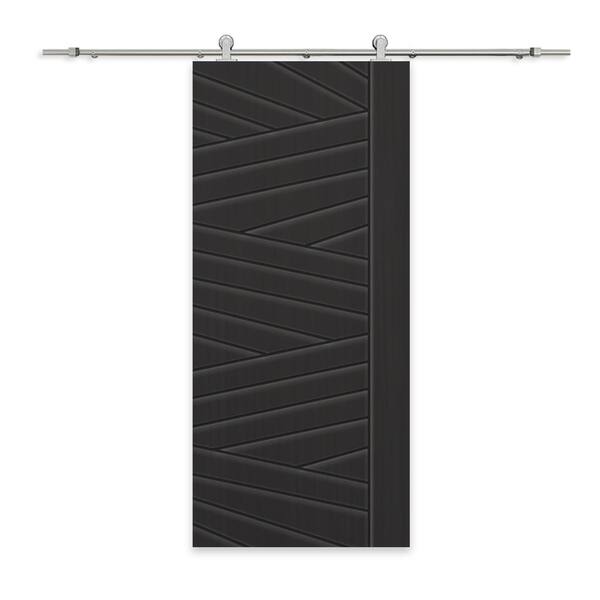 CALHOME 42 in. x 96 in. Black Painted Composite MDF Paneled Interior Sliding Barn Door with Hardware Kit