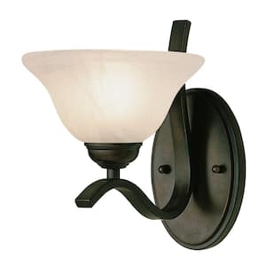 Hollyslope 1-Light Rubbed Oil Bronze Wall Sconce Light Fixture with Marbleized Glass Shade