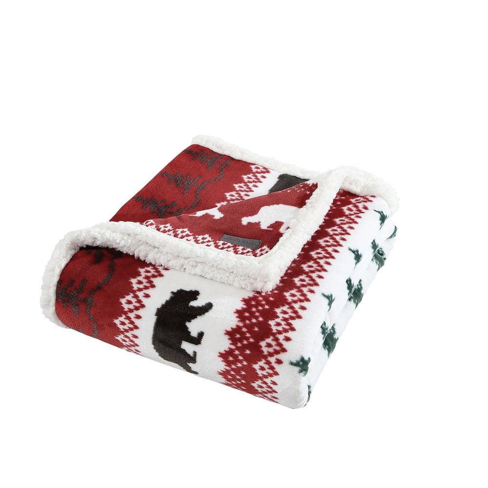 Grizzly Peak Red Reversible Sherpa Fleece Throw Blanket