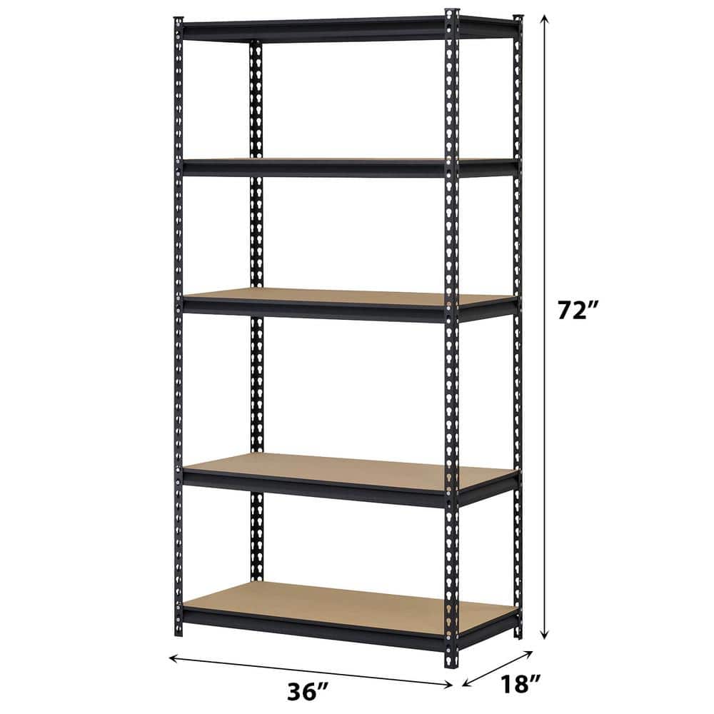 Heavy-Duty Workshop 5-Tier Steel & Wood Shelving Unit, 36"W x 18"D x 72"H, Black