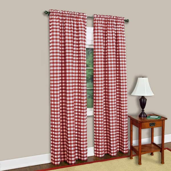 ACHIM Buffalo Check 42 in. W x 95 in. L Polyester/Cotton Light Filtering Window Panel in Burgundy