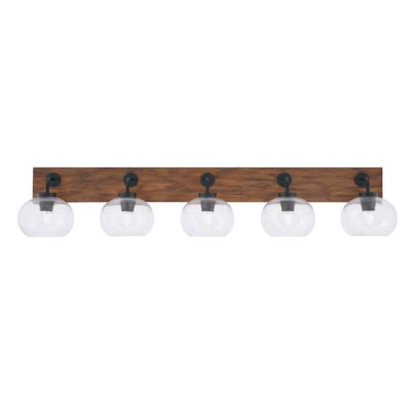 Unbranded Kirby 47.75 in. 5 Light Black and Painted Wood-look Vanity Light with 7 in. Clear Bubble Glass Shades No Bulbs Included
