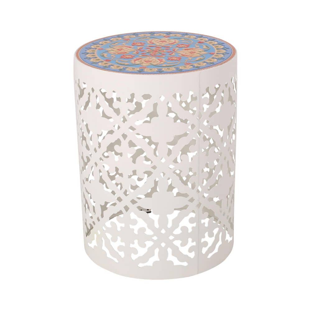 Transitional Style Outdoor Accent Table,Durable Powder-Coated Metal Frame