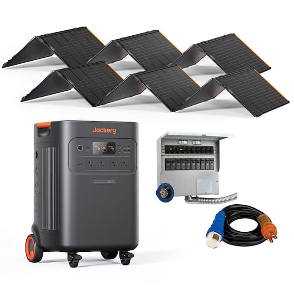 7200/14400W Peak Solar Generator 5000Plus Push Button Start w/240V Manual Transfer Switch, 2x500X, Essential Home Backup