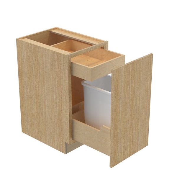 Hargrove 15 in. W x 24 in. D x 34.5 in. H Assembled Plywood Trash Can Kitchen Cabinet in Vanguard Oak with Soft Close
