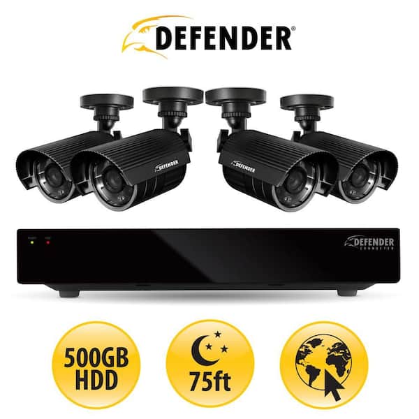 Defender 8-Channel 500GB HDD Surveillance System with (4) 480 TVL Cameras and 75 ft. of Night Vision-DISCONTINUED