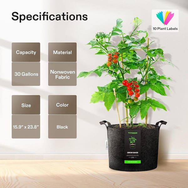VIVOSUN 30 Gal. Heavy-Duty Nonwoven Fabric Plant Grow Bags with Handles (5-Pack)