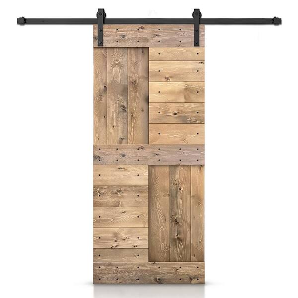 CALHOME 30 in. x 84 in. Light Brown Stained DIY Knotty Pine Wood Interior Sliding Barn Door with Hardware Kit