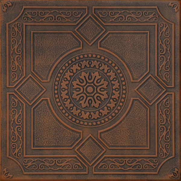 A La Maison Ceilings Kensington Garden Antique Copper Orange 1.6 ft. x 1.6 ft. Decorative Foam Glue Up Ceiling Tile (21.6 sq. ft./Case)