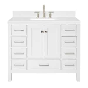 Cambridge 42.25 in. W x 22 in. D x 36 in. H Single Sink Freestanding Bath Vanity in White with Carrara Quartz Top