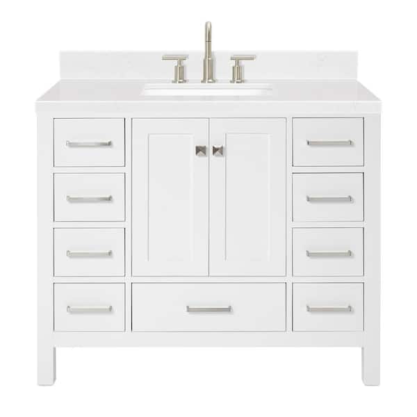 Cambridge 42 in. Single Sink Freestanding Bathroom Vanity in White with Carrara White Quartz Top