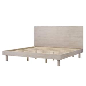 Modern Concise Style Stone Gray Solid Wood Grain Frame King Size Platform Bed
