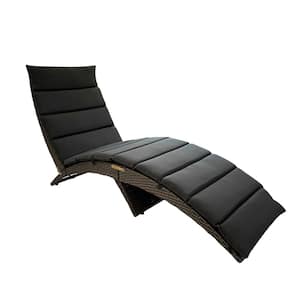 Brown 1-Piece Wicker Outdoor Patio Chaise Lounge with Dark Gray Cushion, 65 in. L x 23 in. W x 36 in. H