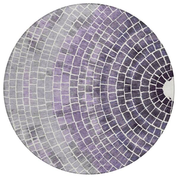Chantille Machine Washable Indoor/Outdoor Abstract ACN2524 Lavender 8 ft. x 8 ft. Round Rug
