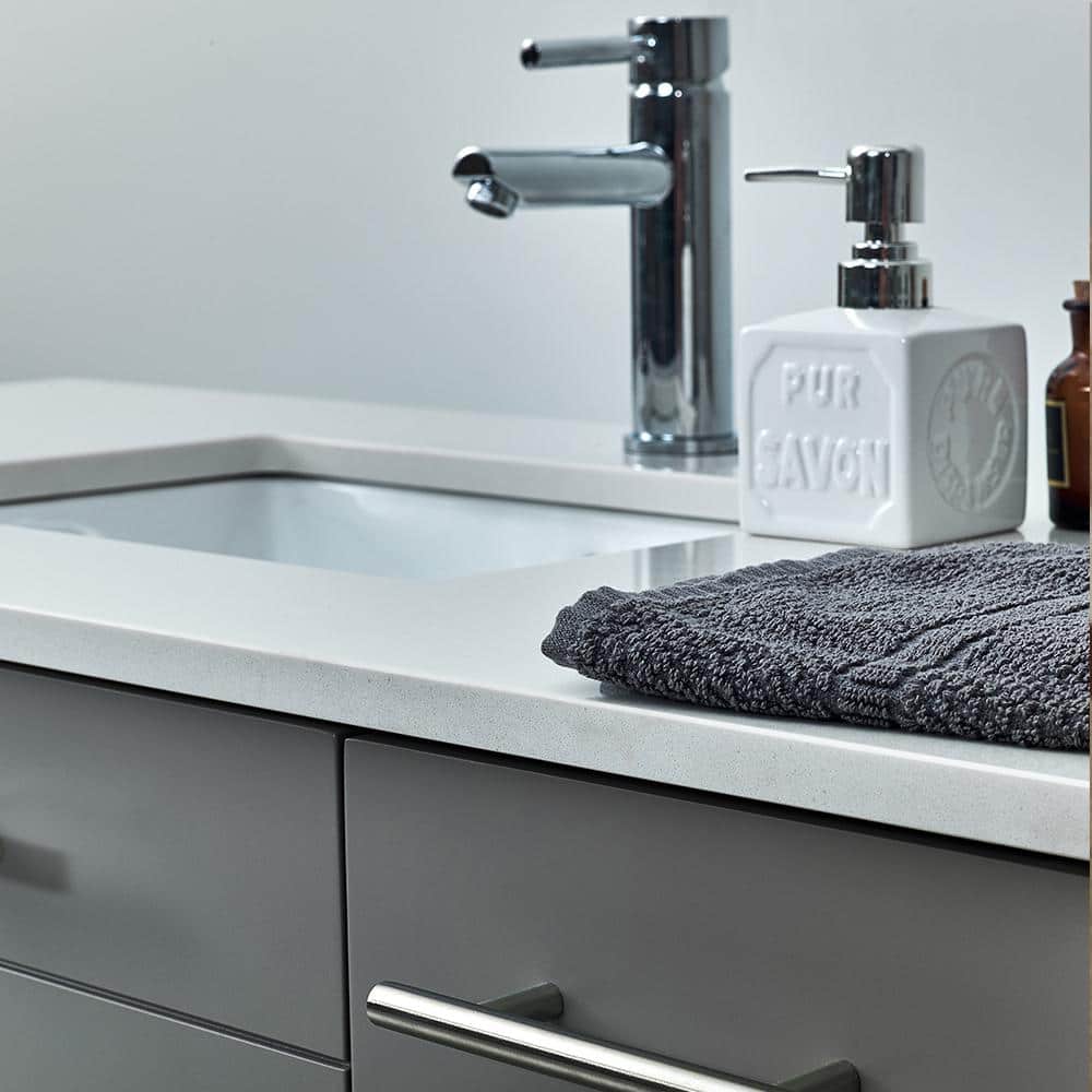 Gray Solid Wood and MDF Wall Mount Vanity with Quartz Stone Top