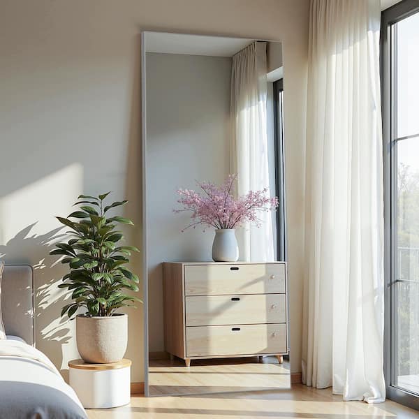 Silver 31 in W x 71 in. H Rectangle Metal Framed Accent Mirror Full Length Mirror for Living Room Bedroom Entryway