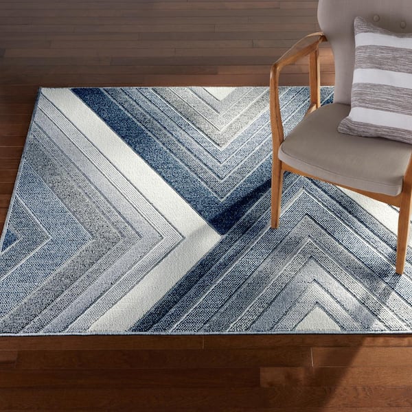 Bazaar Slate Gray/Blue 8 ft. x 10 ft. Abstract Area Rug