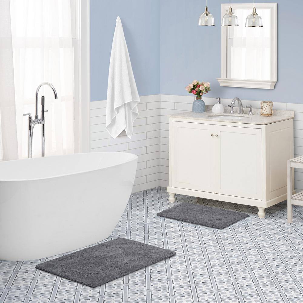 Charcoal Gray Cotton Reversible Bath Rug Set