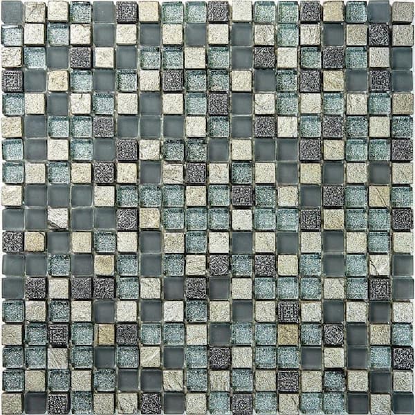 Apollo Tile Gray and Silver 4 in. x 5 in. Square Polished Glass and Stone Mosaic Tile Sample (0.13 sq. ft./Piece)