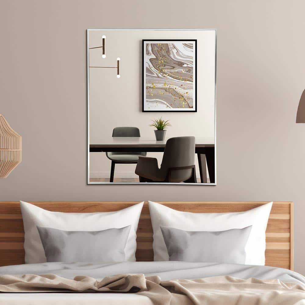 Sleek Brushed Nickel Rectangular Vanity Wall Mirror - 30 x 36