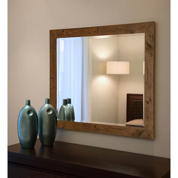 Unbranded 16 in. W x 20 in. H Framed Rectangular Beveled Edge Bathroom Vanity Mirror in Brown