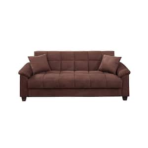 Choco Brown Padded Arms Microfiber Fabric Upholstery Contemporary Style Adjustable Sofa With 2-Pillows