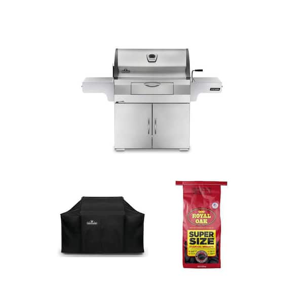 Professional Stainless Steel Charcoal Grill with Cover and 18 lb. Charcoal Briquets Combo (3-Piece)