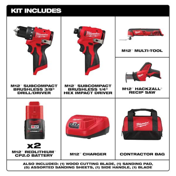 M12 FUEL 12V Lithium-Ion Brushless Cordless Subcompact Brushless 4-Tool Combo Kit