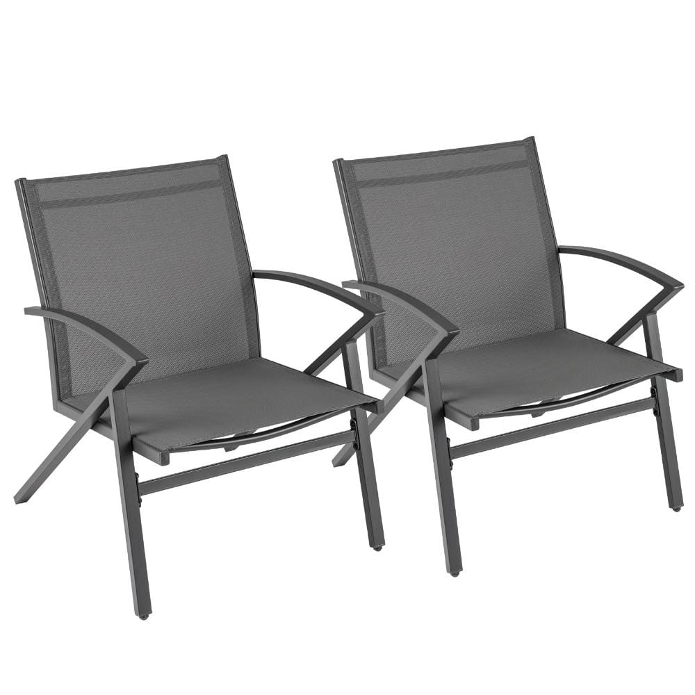 Set of 2 Metal Patio Lawn Chairs with Breathable Fabric, Curved Arms and 350 lb. Capacity, Gray price history on PriceWatchPro