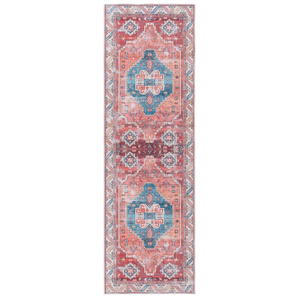 Arizona 3 ft. x 8 ft. Red/Blue Machine Washable Medallion Traditional Runner Rug