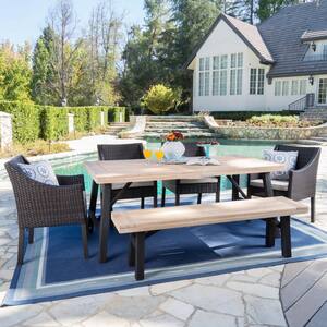 Stuart Brown 6-Piece Faux Rattan Outdoor Dining Set with Beige Cushions