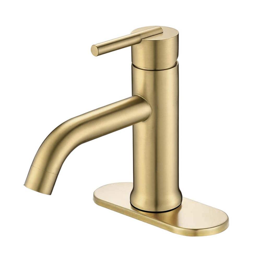 Single Handle Straight Spout Single Hole Bathroom Sink Faucet with Deckplate Included in Brushed Gold price history on PriceWatchPro