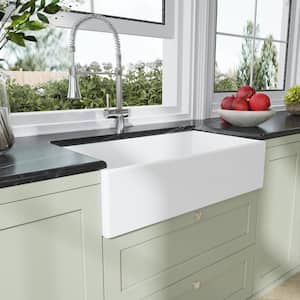 Homestead 33 in. Single Bowl Fireclay Farmhouse Apron Kitchen Sink in White with Basin Rack