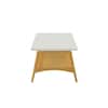 White rectangular coffee table with wooden base.