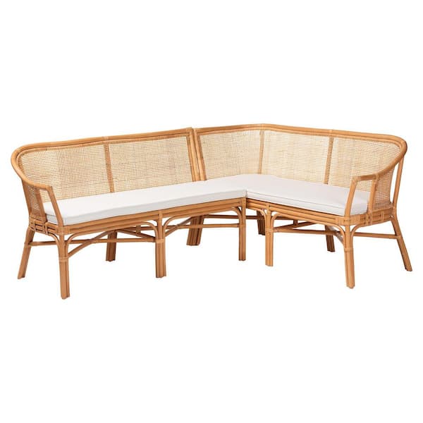 Adede Light Honey Rattan 2-Piece Dining Nook Banquette Set
