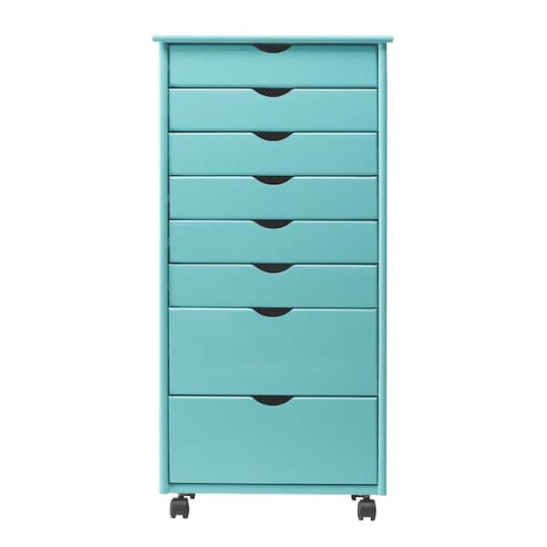 Home Decorators Collection Stanton Wide 8-Drawer Storage Cart in Blue