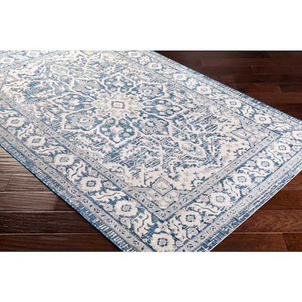 Lazou Navy 7 ft. 10 in. x 10 ft. 2 in. Indoor/Outdoor Patio Area Rug