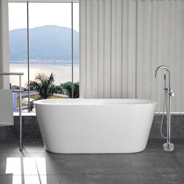 Maincraft Freestanding 67 in. Contemporary Design Acrylic Flatbottom SPA Tub Bathtub in White