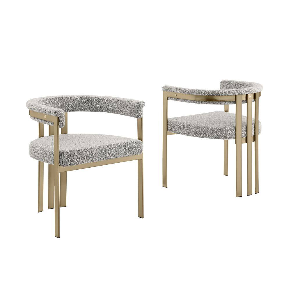 Rich Gray Boucle Upholstered Side Chairs with Gold Metal Frame, Set of 2