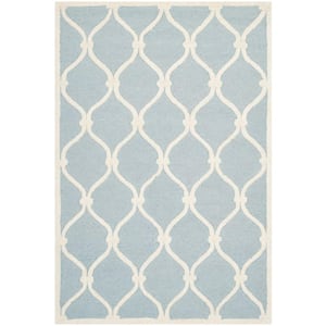 Cambridge Blue/Ivory Doormat 3 ft. x 5 ft. Border Knotted Geometric Area Rug