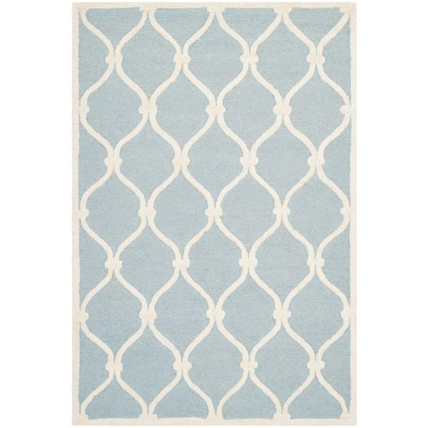 SAFAVIEH Cambridge Blue/Ivory Doormat 3 ft. x 5 ft. Border Knotted Geometric Area Rug