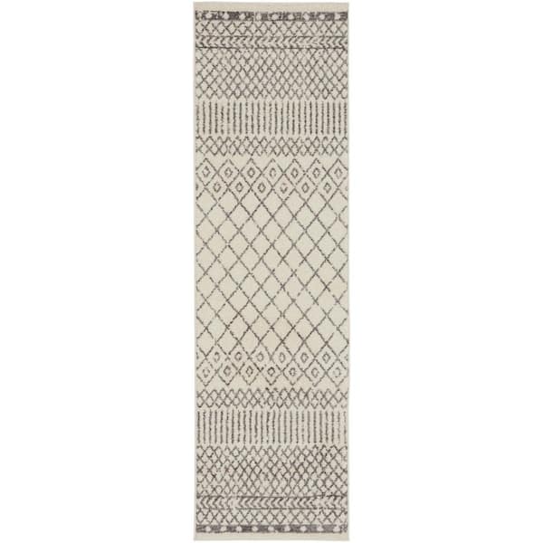 Nourison Passion Ivory/Gray 2 ft. x 8 ft. Geometric Transitional Runner