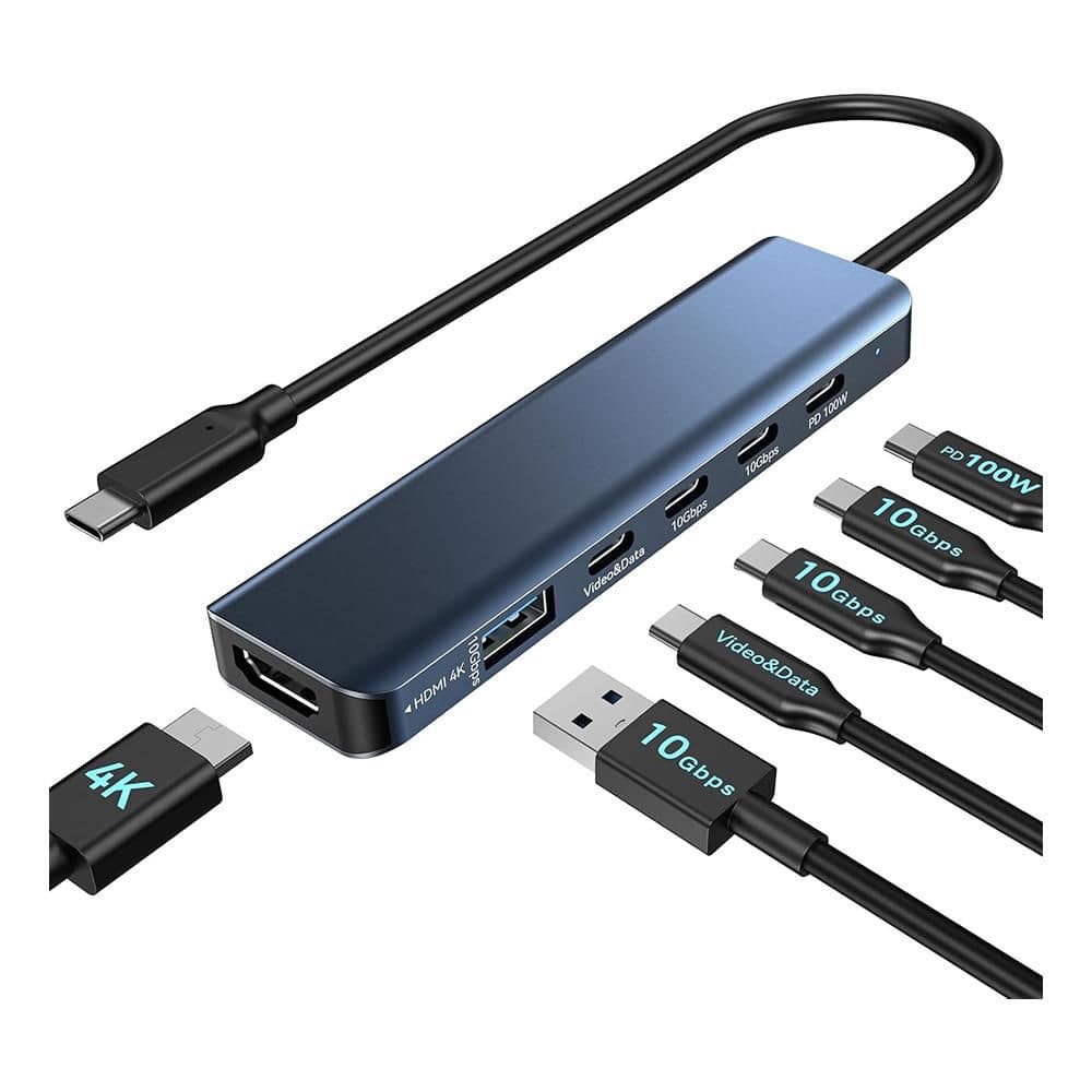 6-in-1 USB C Hub 10Gbps Docking Station with Dual 4K Monitor Support, 3 x U