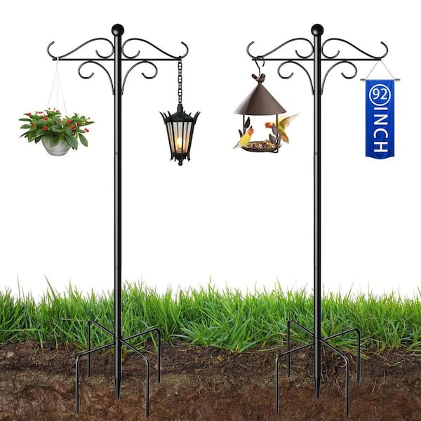 Unbranded 92 inch Metal Adjustable Heavy Duty Bird Feeder Pole with 5 Forks Double Shepherds Hook