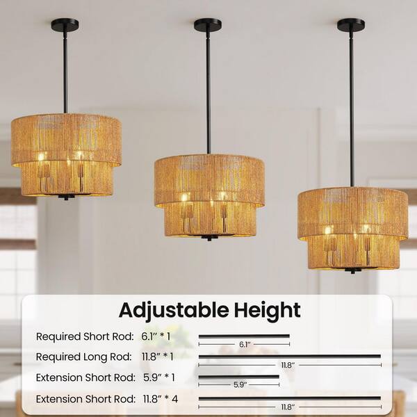 KAISITE 18 in. 5-Light 40W Height Adjustable Black Finish Boho