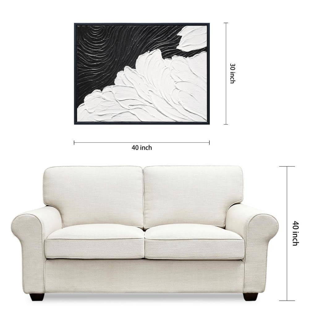 Monochrome Black and White Abstract Canvas Painting, 30" x 40"
