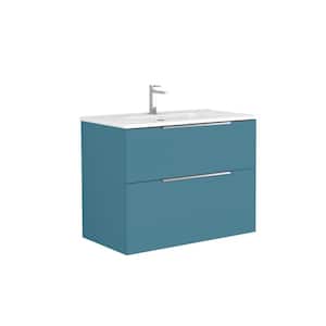 Dalia 32 in. W x 18.1 in. D x 23.8 in. H Single Sink Wall Mounted Bath Vanity in Island Matte with White Ceramic Top